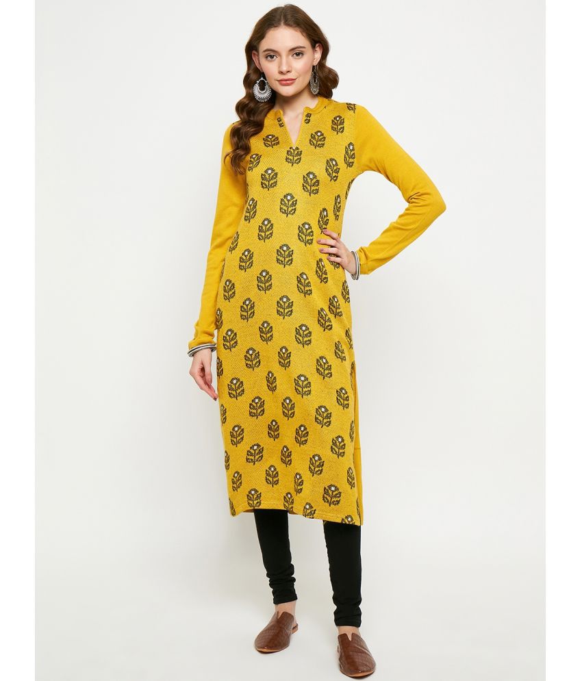     			VIAZAA Woollen Printed Straight Women's Kurti - Yellow ( Pack of 1 )