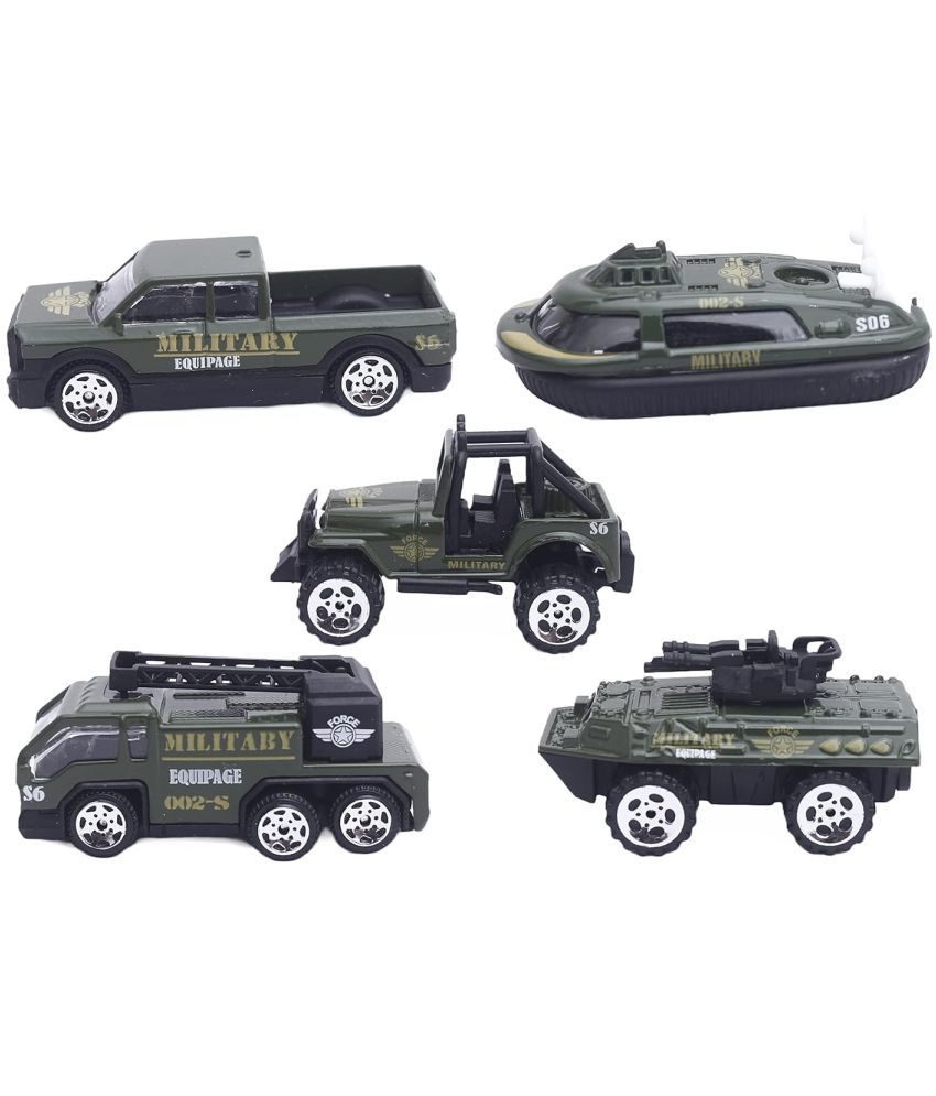     			WOW Toys - Delivering Joys of Life|| Friction Military Cars Set || Die Cast Metal Cars with Plastic Parts, Pack of 5 Mini Cars, Green\n