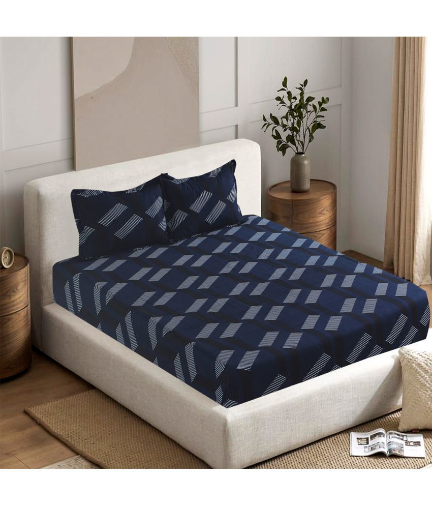     			Welhouse India Cotton Geometric 1 Double Bedsheet with 2 Pillow Covers - Blue