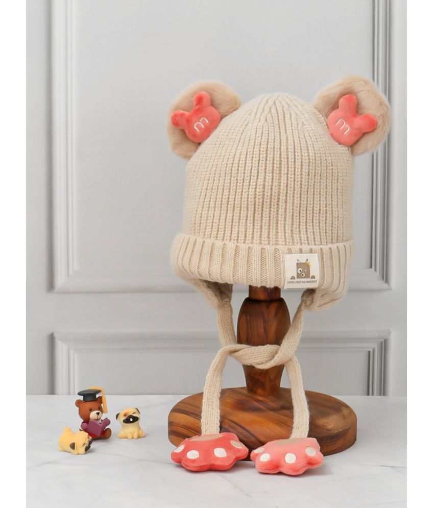     			Yellow Bee Teddy Ear Beanie with  Stuffed Toy Paw Ties for Boys, Beige and Pink