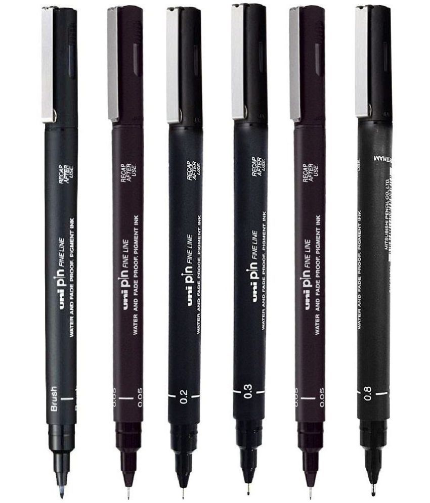     			uni-ball PIN-200D Fine Line Drawing Pen Combo Pack Black, Pack of 6 (0.05,0.2,0.3,0.5,0.8 & Brush)