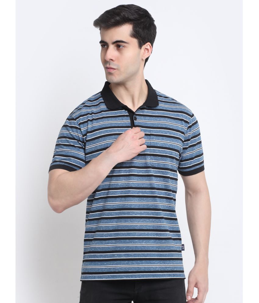     			HARBOR N BAY Cotton Blend Regular Fit Striped Half Sleeves Men's Polo T Shirt - Blue ( Pack of 1 )