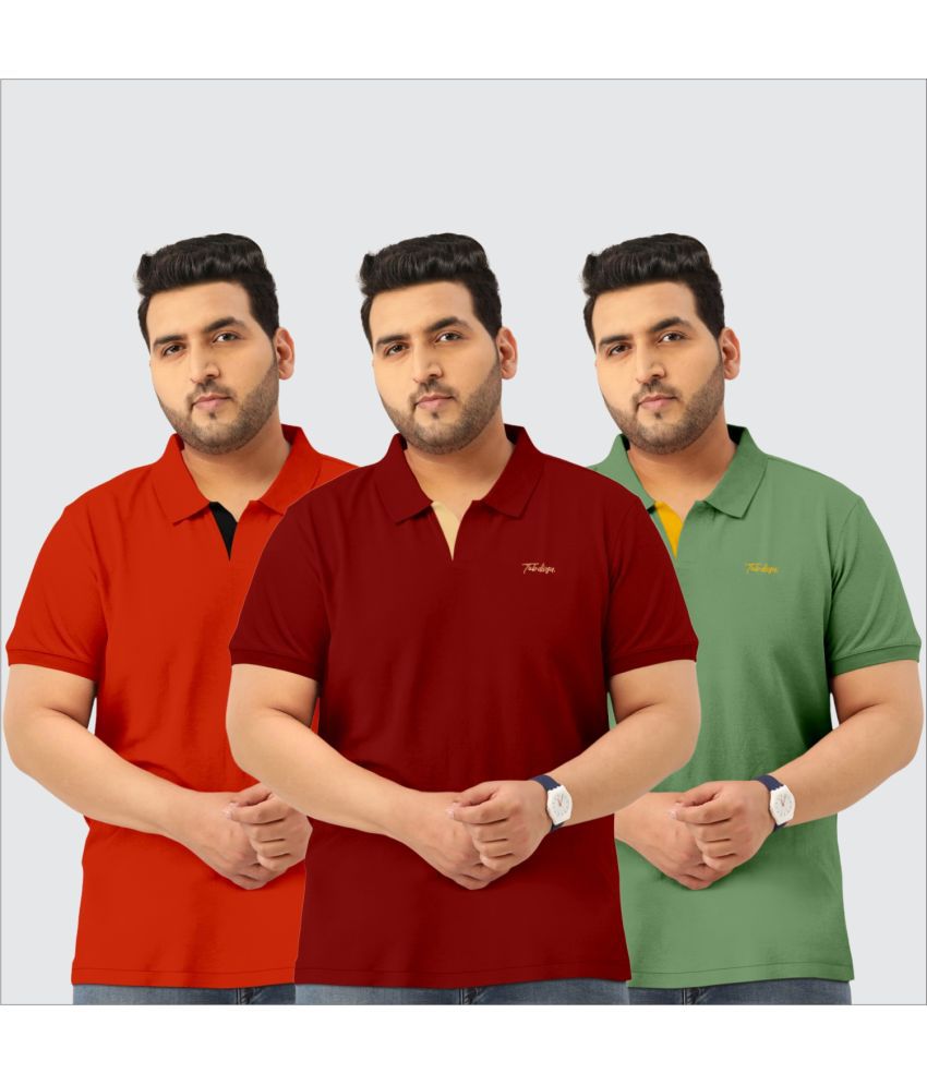     			TAB91 Cotton Blend Regular Fit Embroidered Half Sleeves Men's Polo T Shirt - Rust ( Pack of 3 )