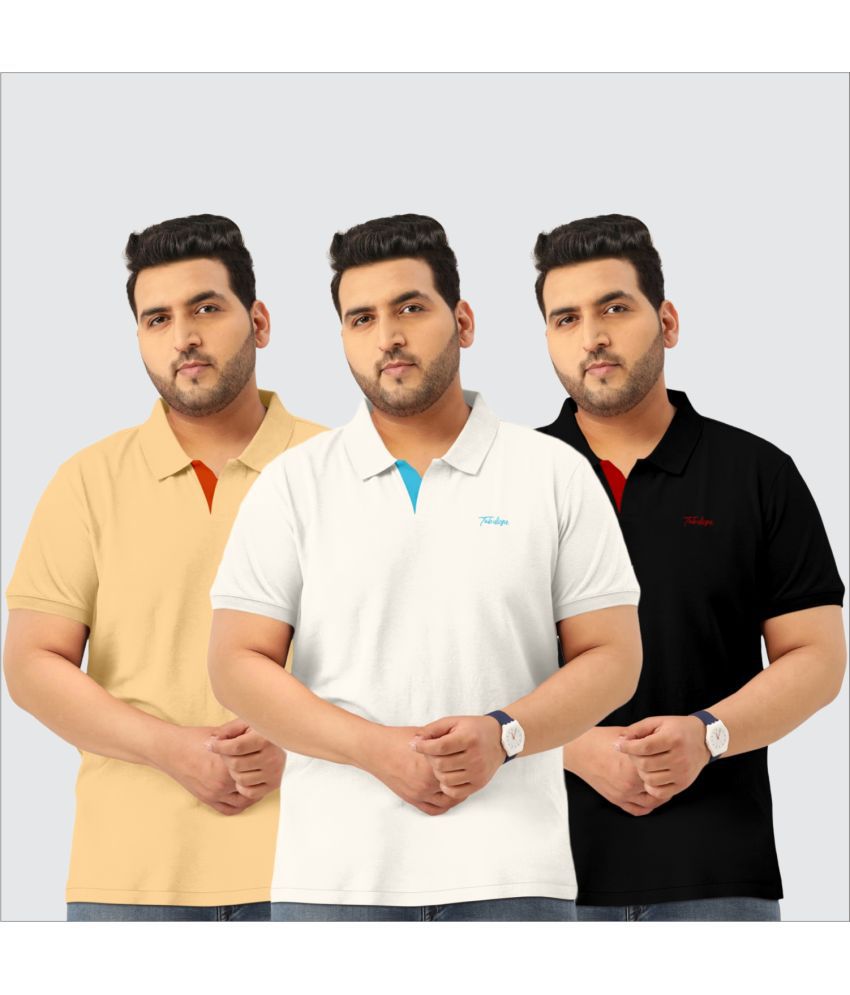     			TAB91 Cotton Blend Regular Fit Embroidered Half Sleeves Men's Polo T Shirt - Beige ( Pack of 3 )