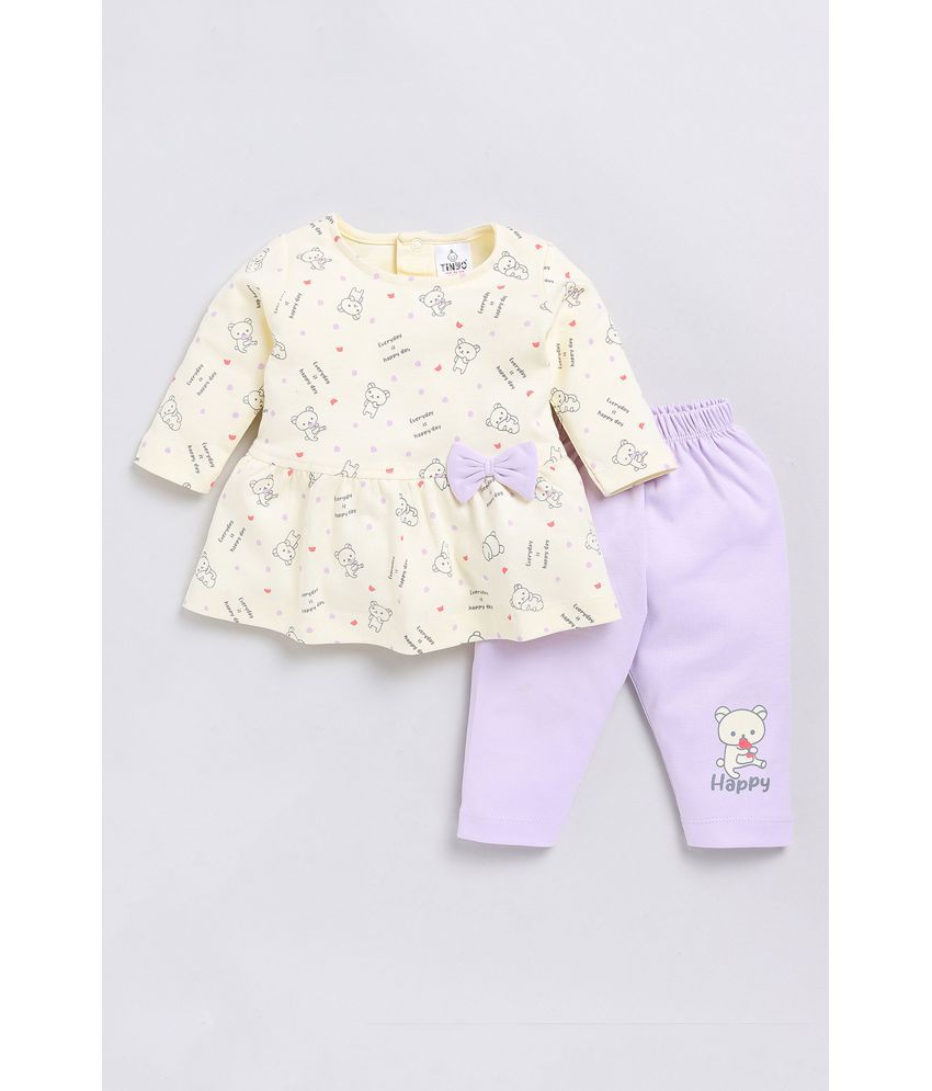     			TINYO Cream Cotton Baby Girl T-Shirt & Pyjama Set ( Pack of 1 )