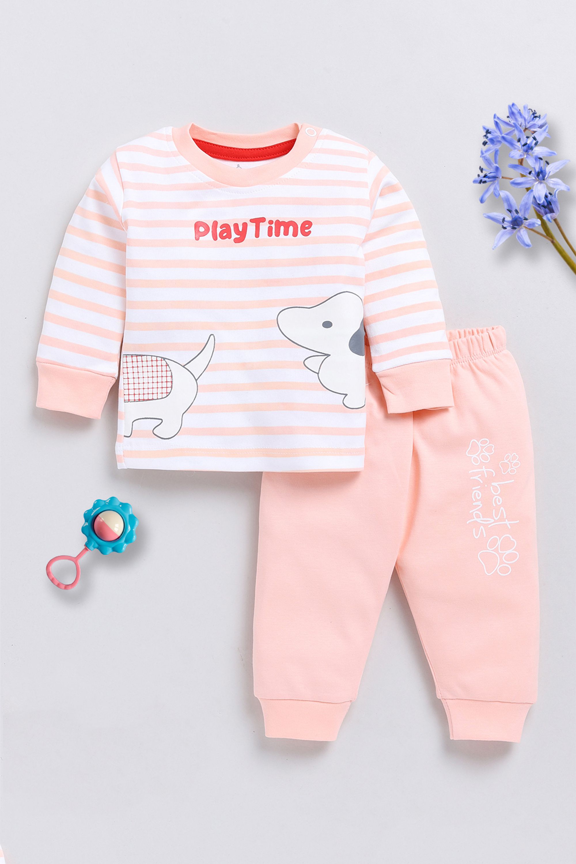     			TINYO Pink Cotton Baby Boy T-Shirt & Pyjama Set ( Pack of 1 )