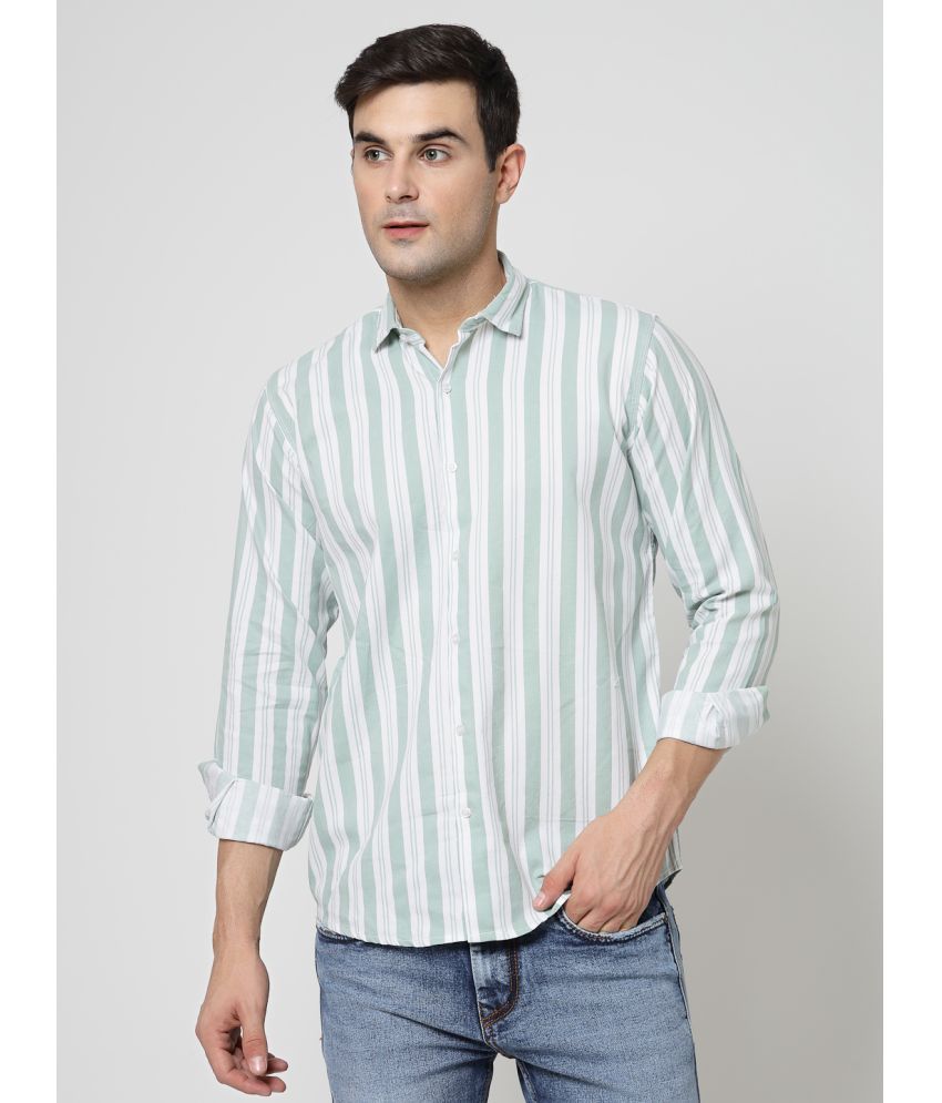     			allan peter 100% Cotton Regular Fit Striped Full Sleeves Men's Casual Shirt - Sea Green ( Pack of 1 )