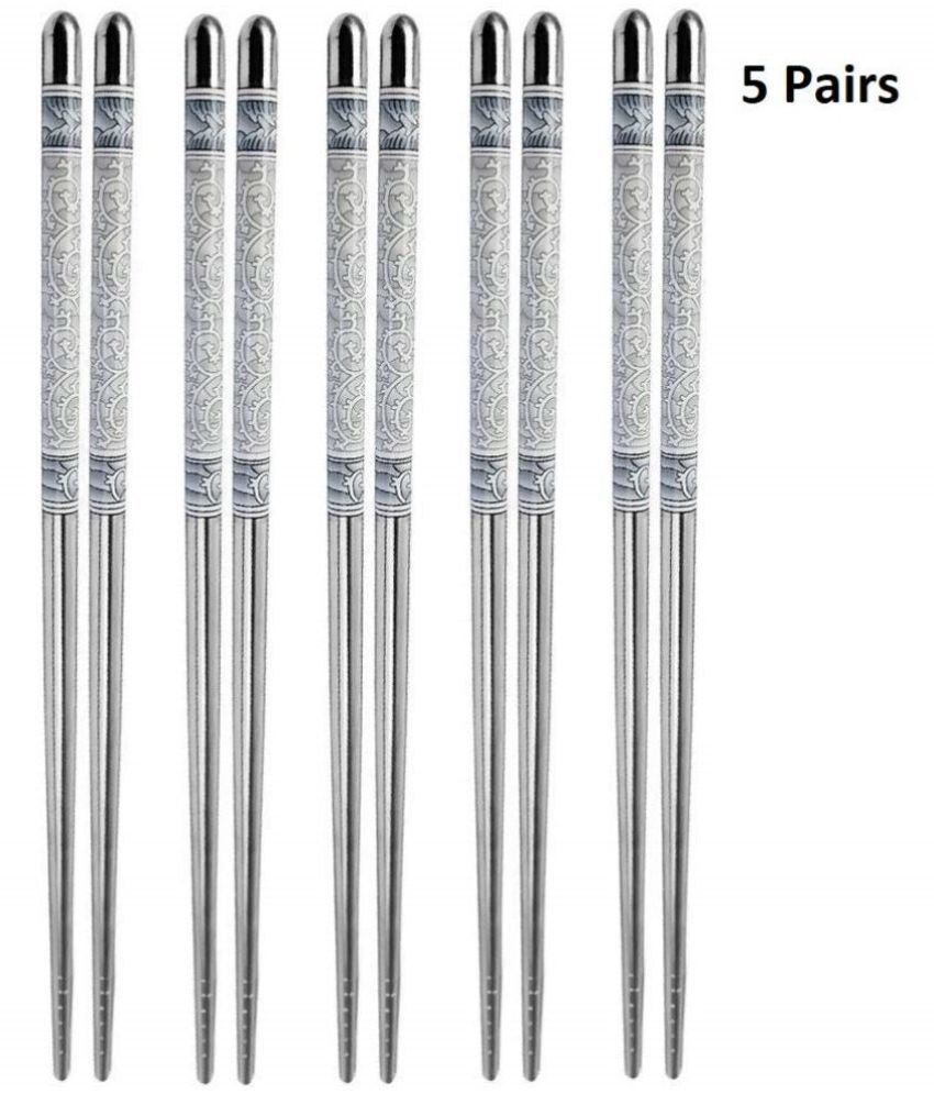     			Gatih 5 Pairs Reusable Chopsticks Metal Polish Stick Stainless Steel Lgtweight Metal Chop Stick Utensil 10 no.s Pack of 10