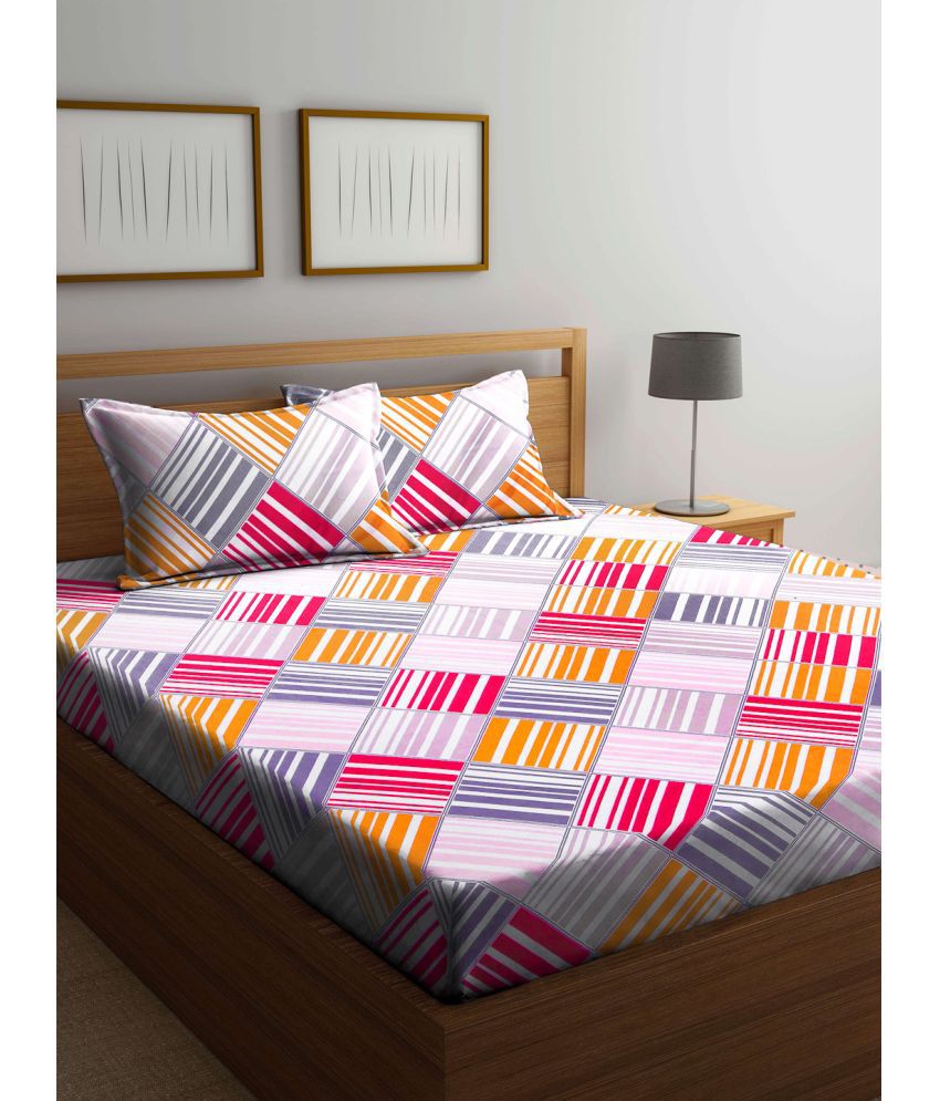     			Klotthe Poly Cotton Abstract 1 Double Bedsheet with 2 Pillow Covers - Red