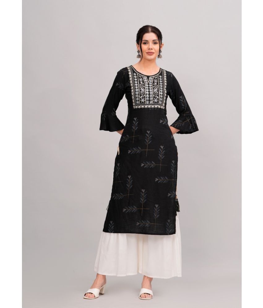     			MAUKA Rayon Embroidered Kurti With Sharara And Gharara Women's Stitched Salwar Suit - Black ( Pack of 1 )