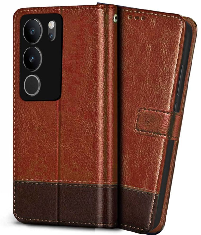     			NBOX Brown Flip Cover Leather Compatible For Vivo V29 5G ( Pack of 1 )