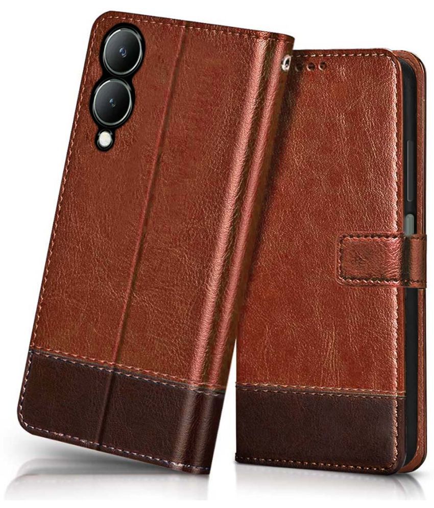     			NBOX Brown Flip Cover Leather Compatible For Vivo Y17s 4G ( Pack of 1 )