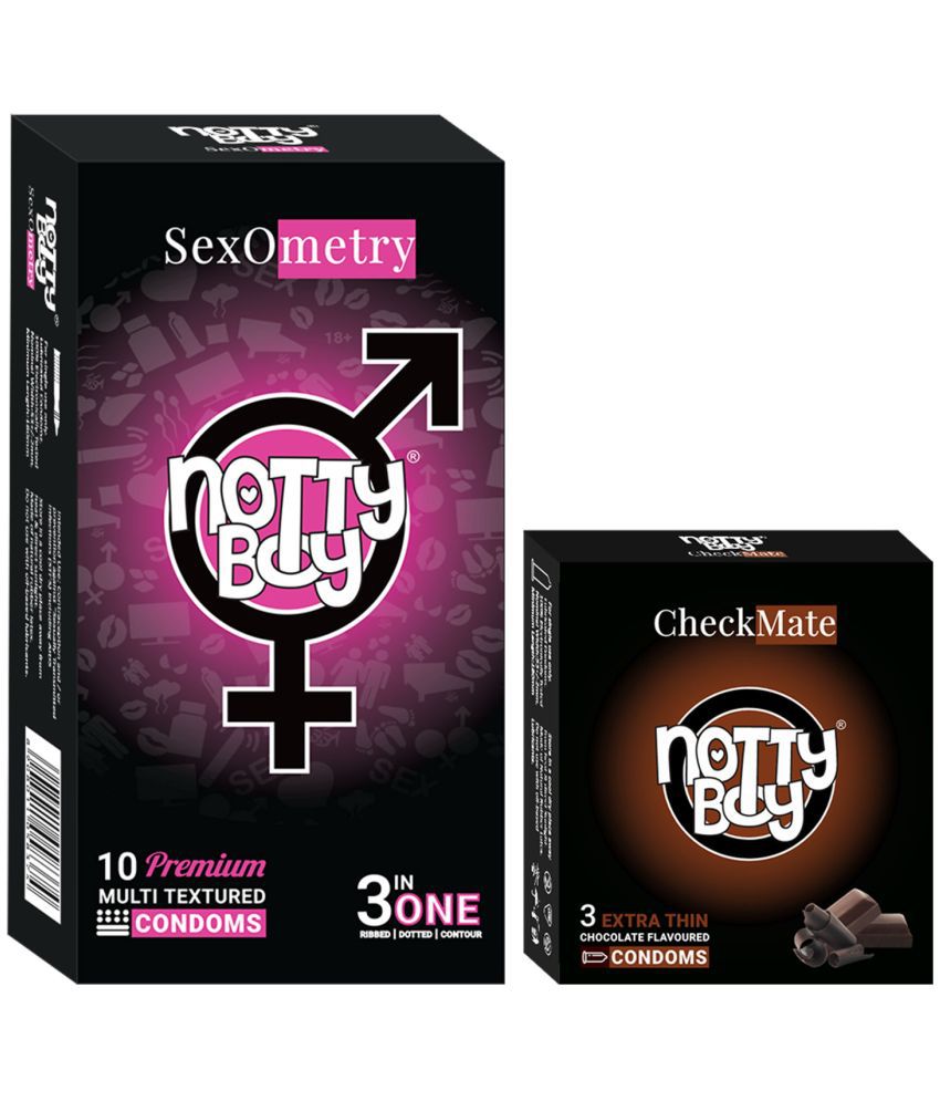     			NottyBoy Ribs Dots Contour and Sweet Chocolate Flavour Condoms - (Set of 2, 13 Pieces)