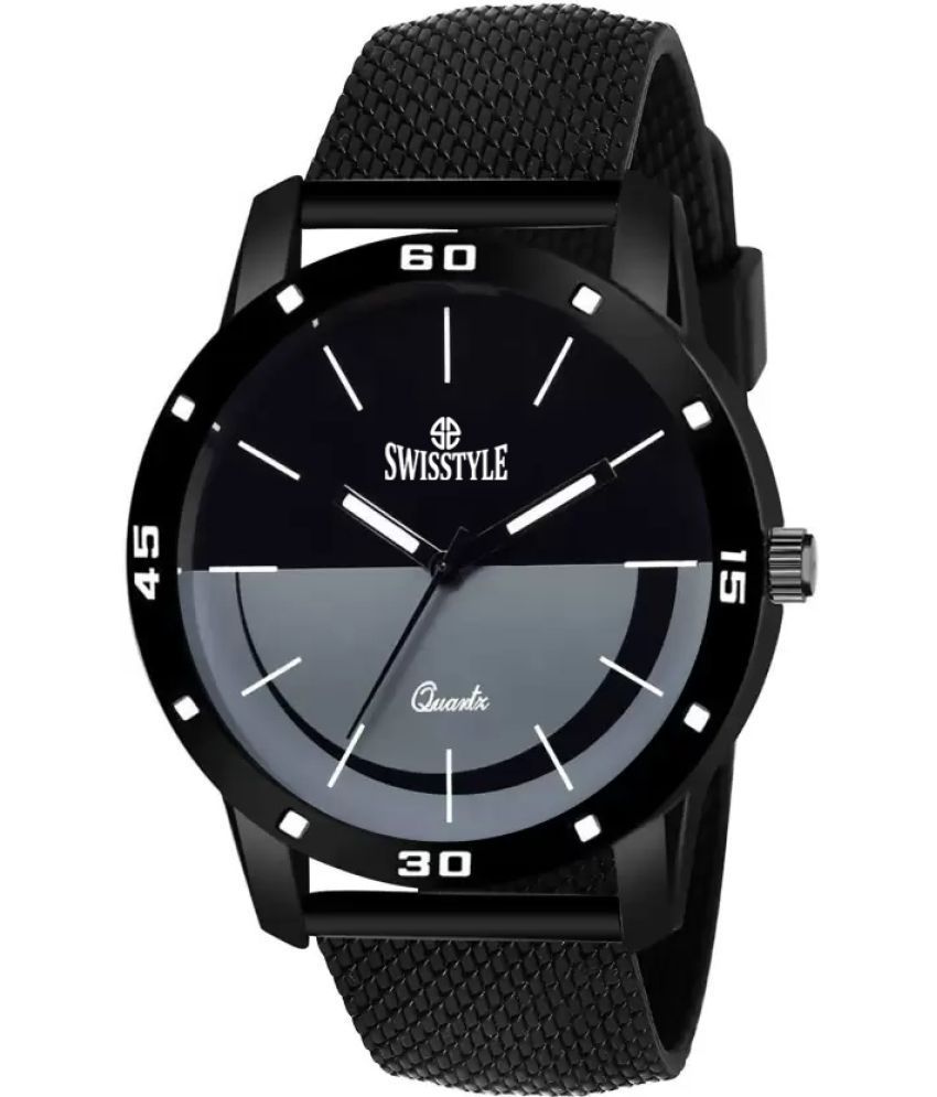     			Swisstyle Black Leather Analog Men's Watch
