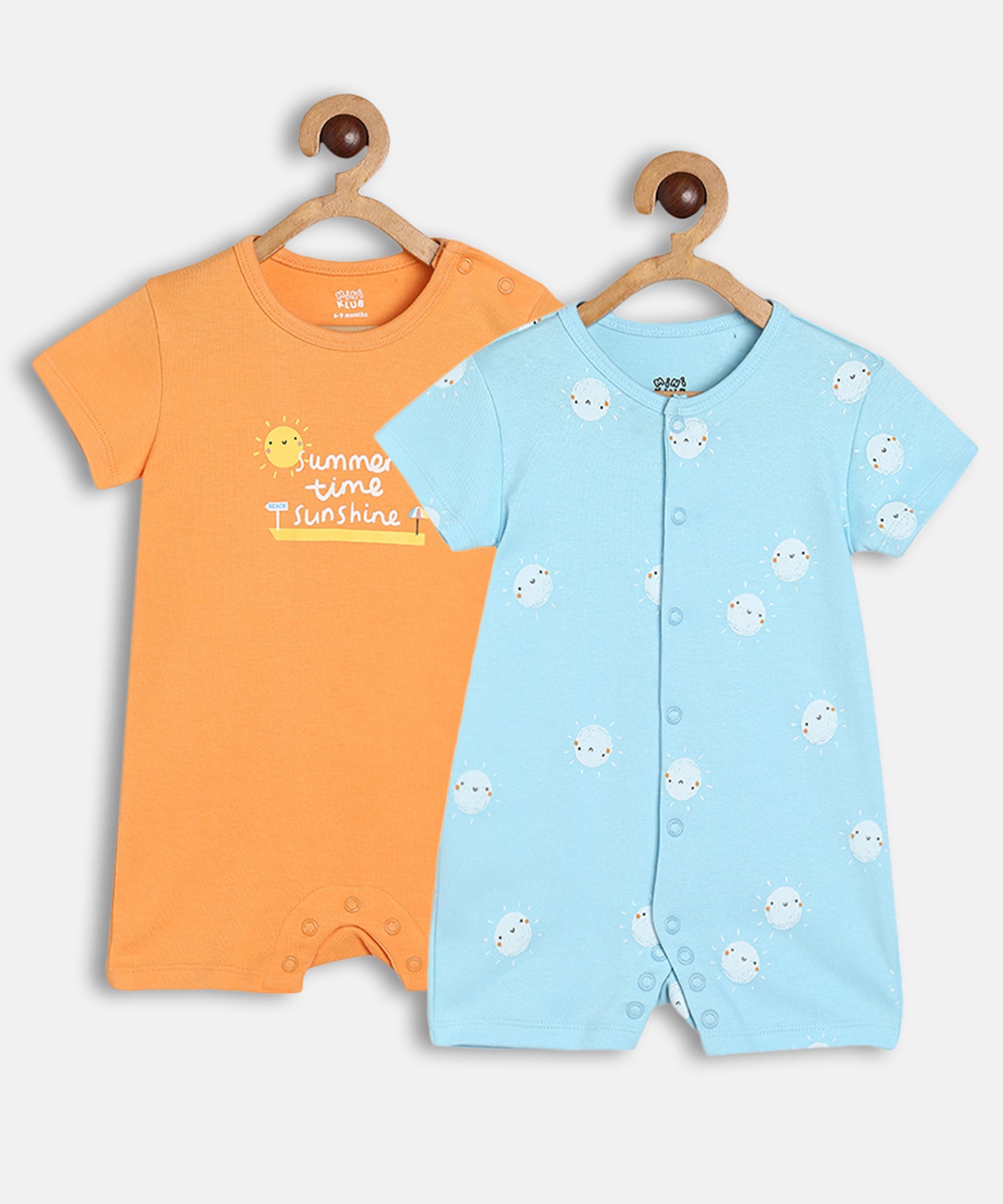     			miniklub Blue Cotton Rompers For Baby Boy ( Pack of 2 )