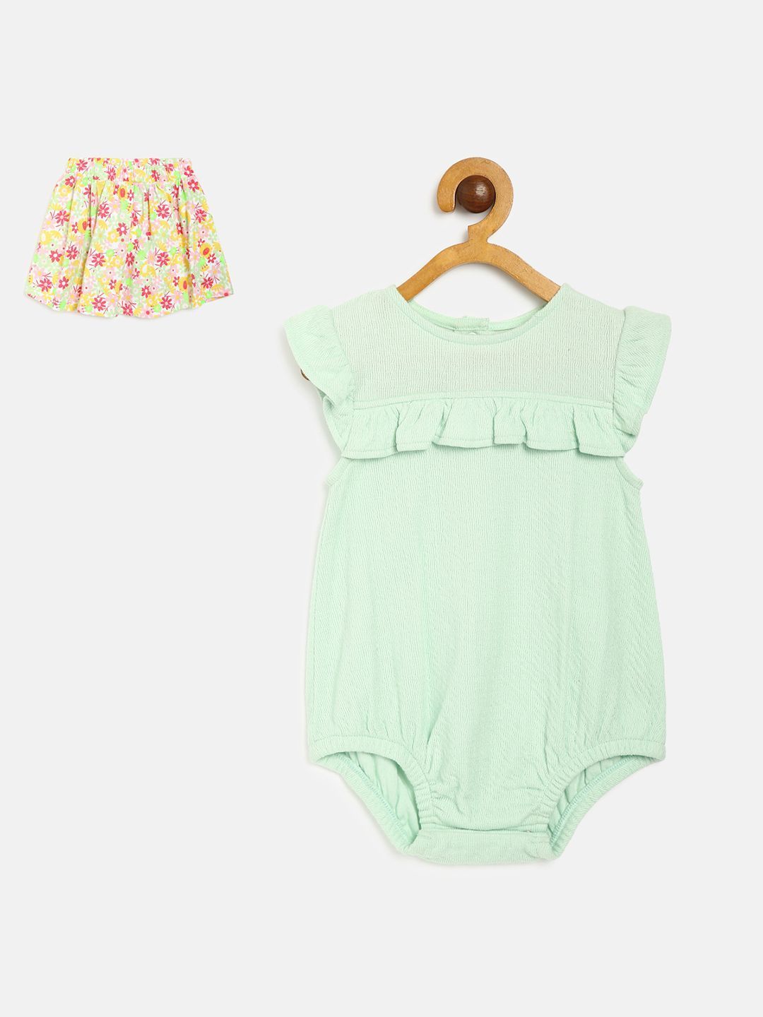     			miniklub Pack of 2 Baby Girls Cotton Bodysuit & Jogger Set ( Green )