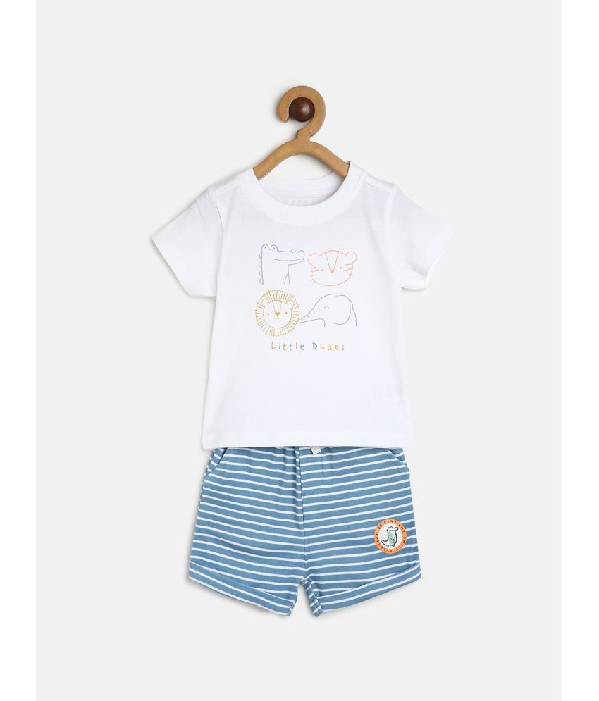     			miniklub White Cotton Baby Boy T-Shirt & Shorts ( Pack of 2 )