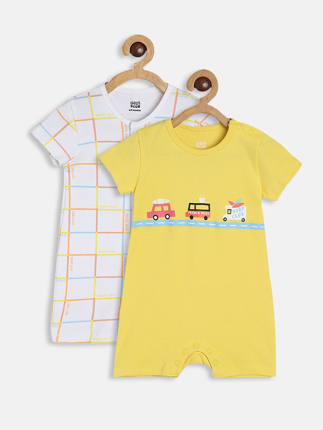     			miniklub White Cotton Rompers For Baby Boy ( Pack of 2 )