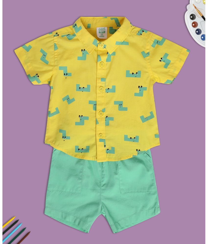     			miniklub Yellow Cotton Baby Boy Shirt & Trouser ( Pack of 2 )