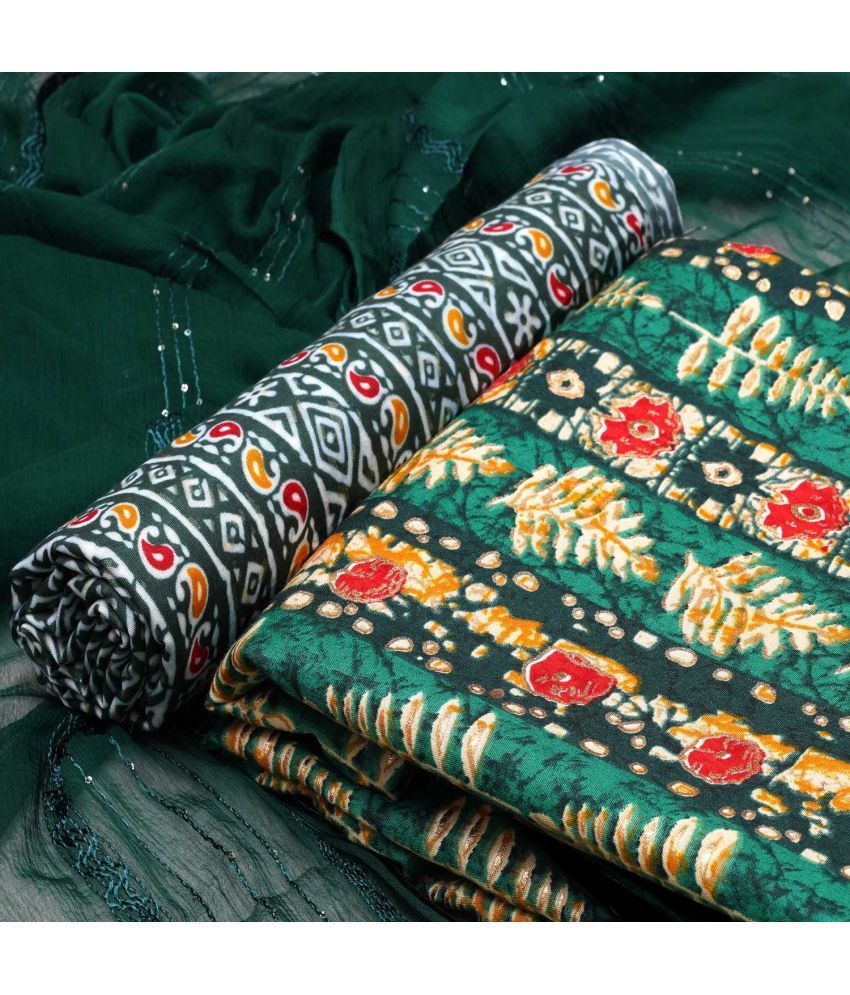     			pandadi saree Unstitched Cotton Embroidered Dress Material - Green ( Pack of 1 )