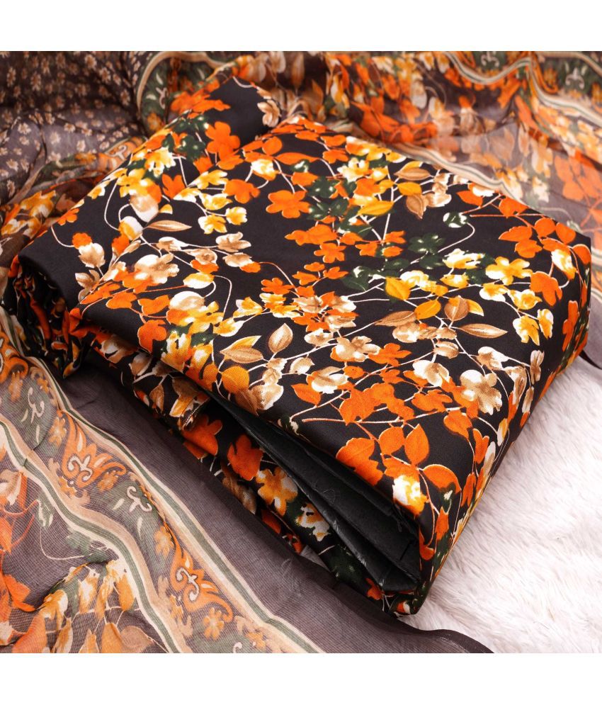     			pandadi saree Unstitched Cotton Printed Dress Material - Orange ( Pack of 1 )