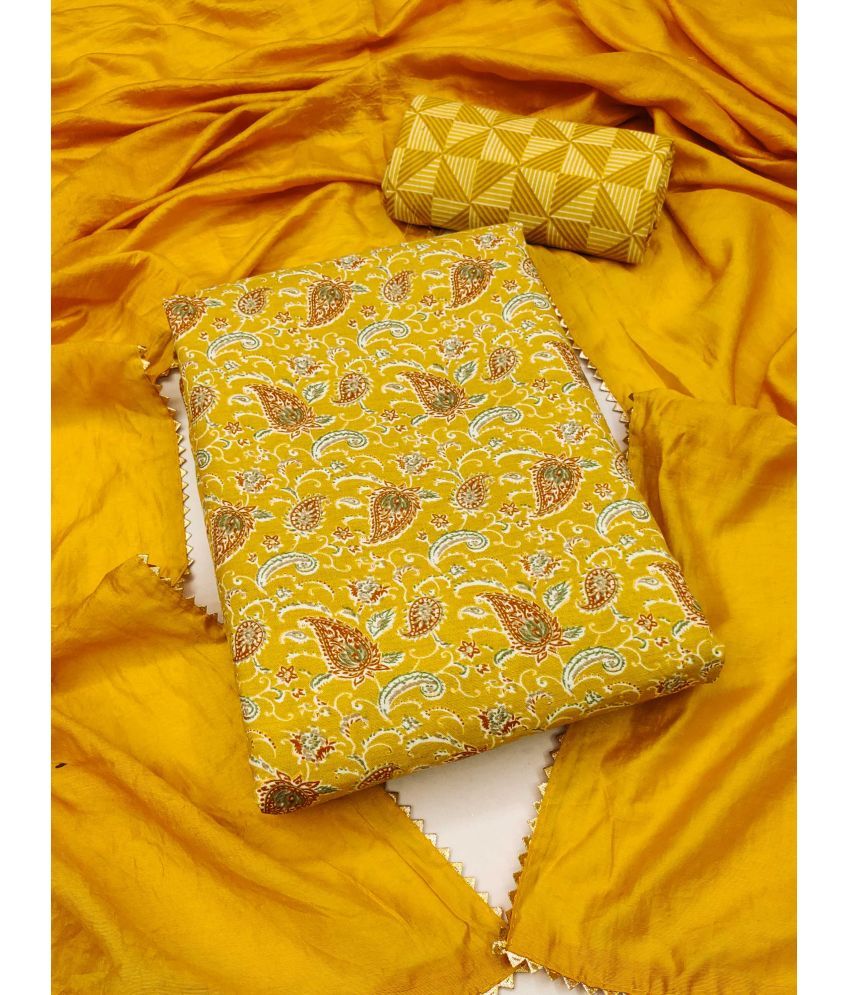     			pandadi saree Unstitched Cotton Printed Dress Material - Yellow ( Pack of 1 )