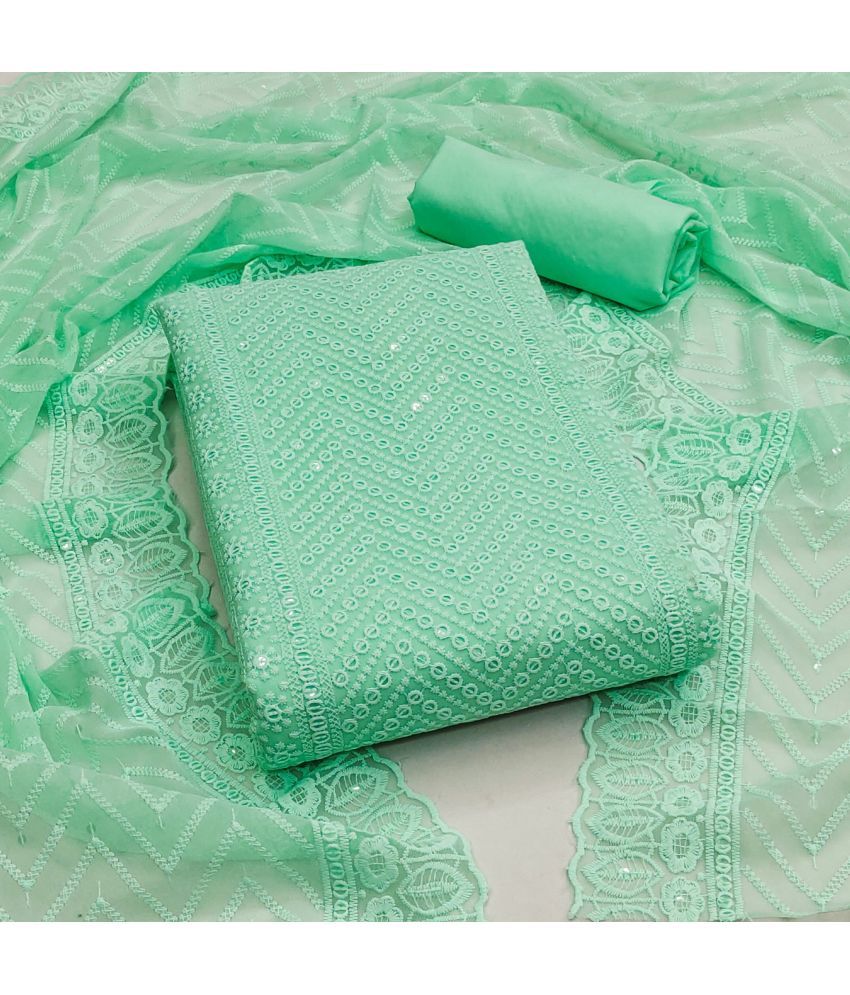     			pandadi saree Unstitched Georgette Embroidered Dress Material - Mint Green ( Pack of 1 )