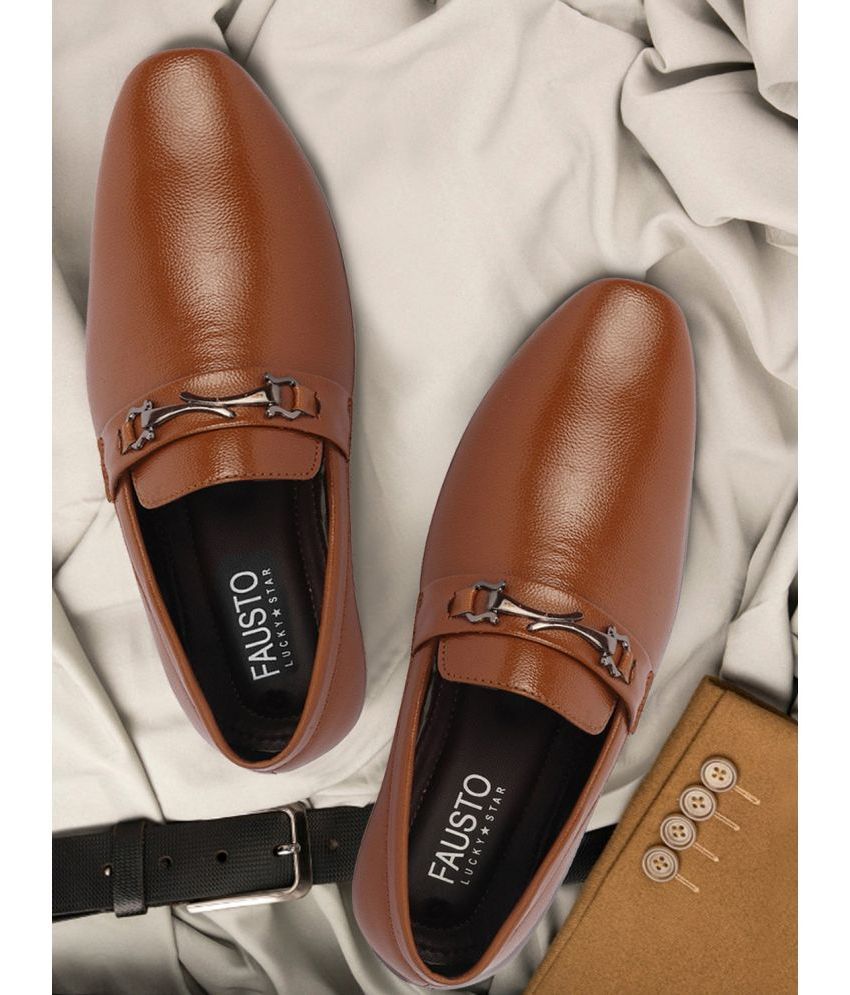     			Fausto Brown Men's Slip On Formal Shoes