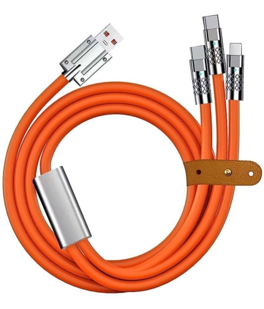     			Gatih 120W Fast Charging Cable 3 in1 Metal Polish Block Heavy Duty Cord with TYPE C/Lightn-ing/Micro-USB 1 no.s