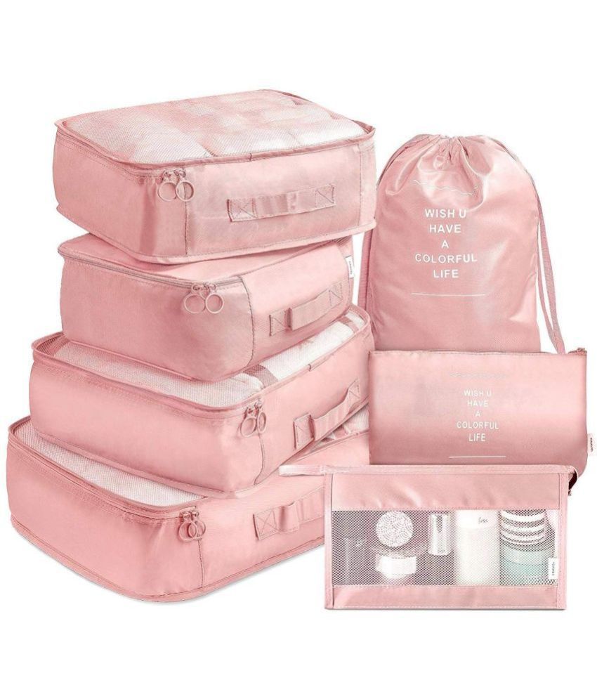     			House Of Quirk Pink 7Pcs Set Travel Organizer