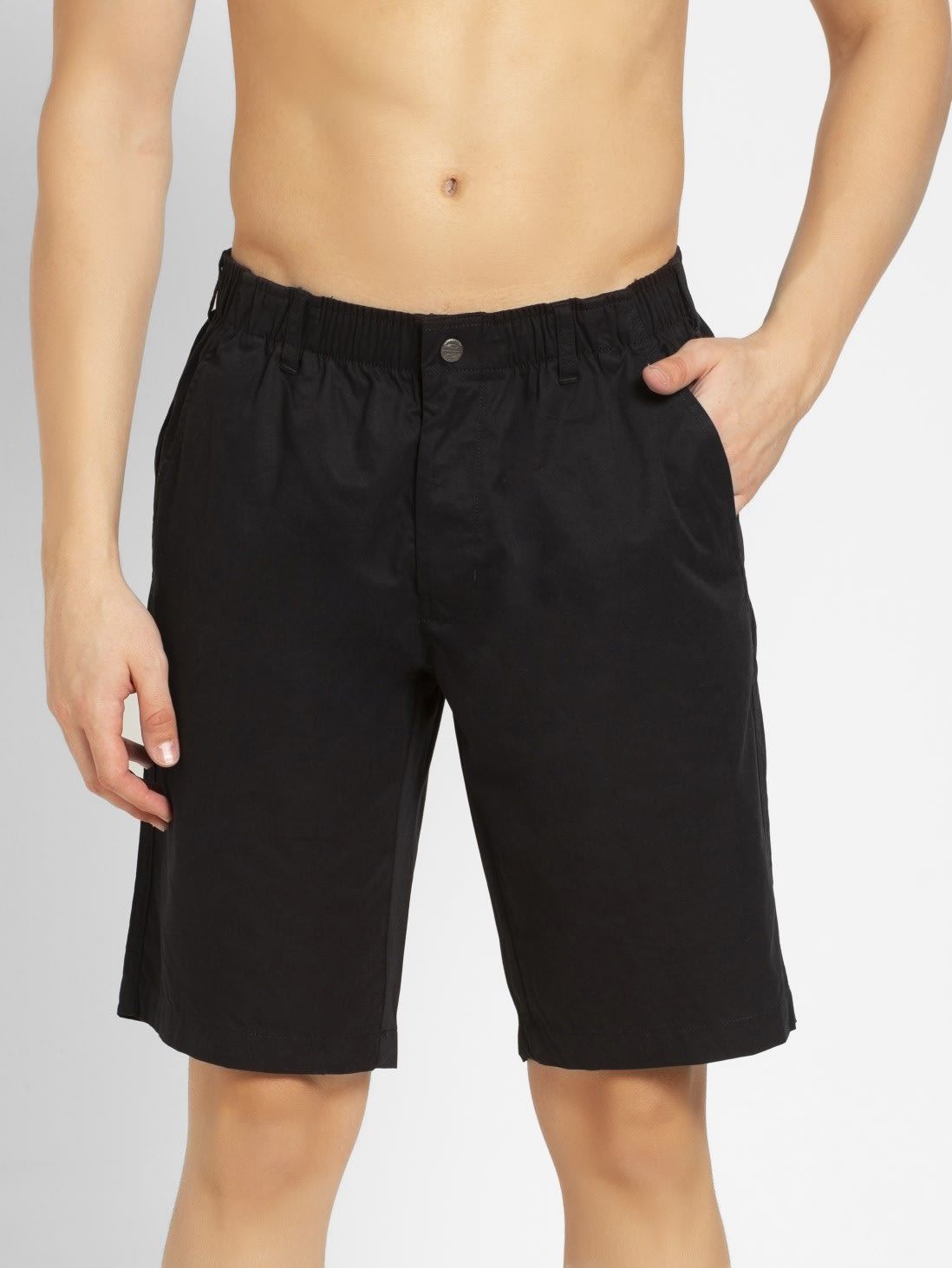     			Jockey 1203 Men's Super Combed Mercerised Cotton Woven Fabric Straight Fit Solid Shorts - Black