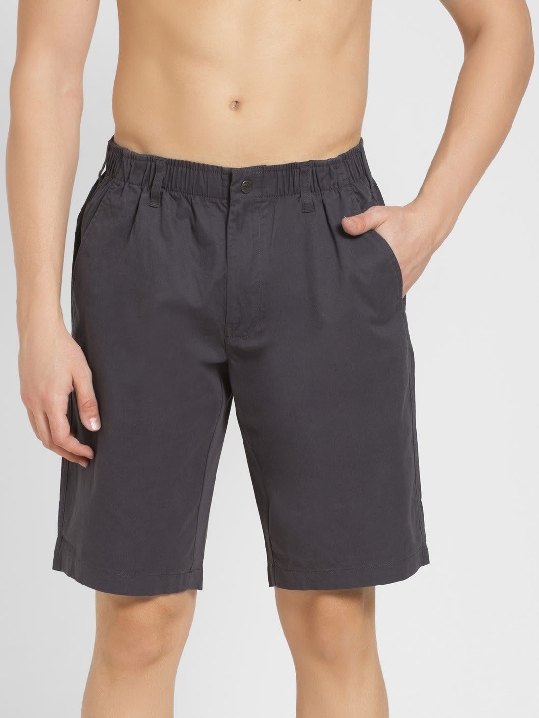     			Jockey 1203 Men's Super Combed Mercerised Cotton Woven Fabric Straight Fit Solid Shorts - Graphite