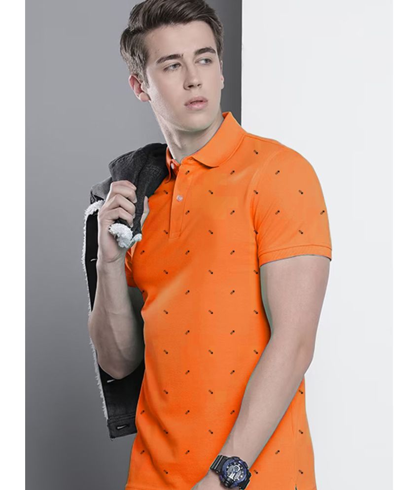     			Merriment Cotton Blend Regular Fit Printed Half Sleeves Men's Polo T Shirt - Orange ( Pack of 1 )