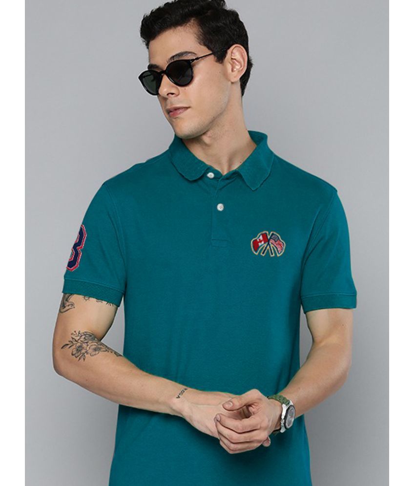     			Merriment Cotton Blend Regular Fit Embroidered Half Sleeves Men's Polo T Shirt - Teal Blue ( Pack of 1 )