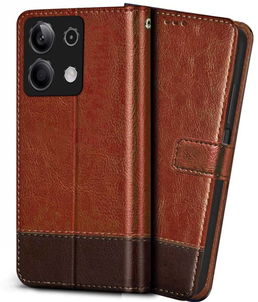     			NBOX Brown Flip Cover Leather Compatible For Redmi Note 13 5G ( Pack of 1 )