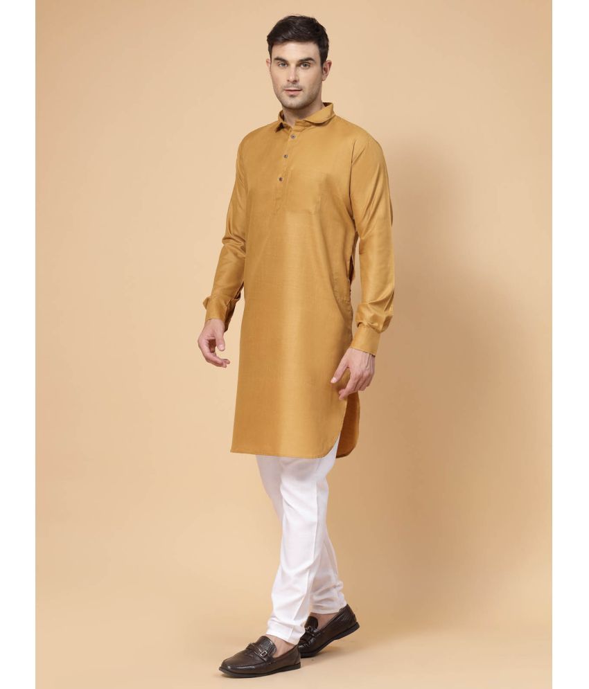     			allan peter Mustard Cotton Blend Men's Pathani Kurta ( Pack of 1 )