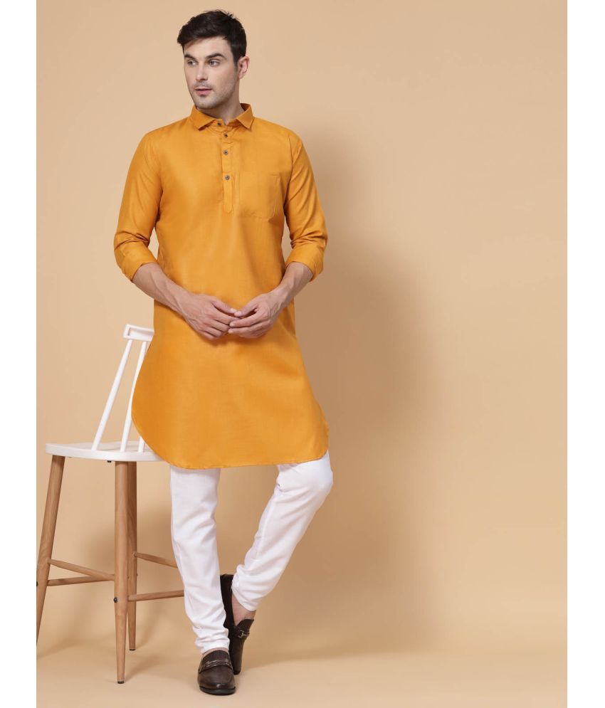     			allan peter Yellow Cotton Blend Men's Pathani Kurta ( Pack of 1 )