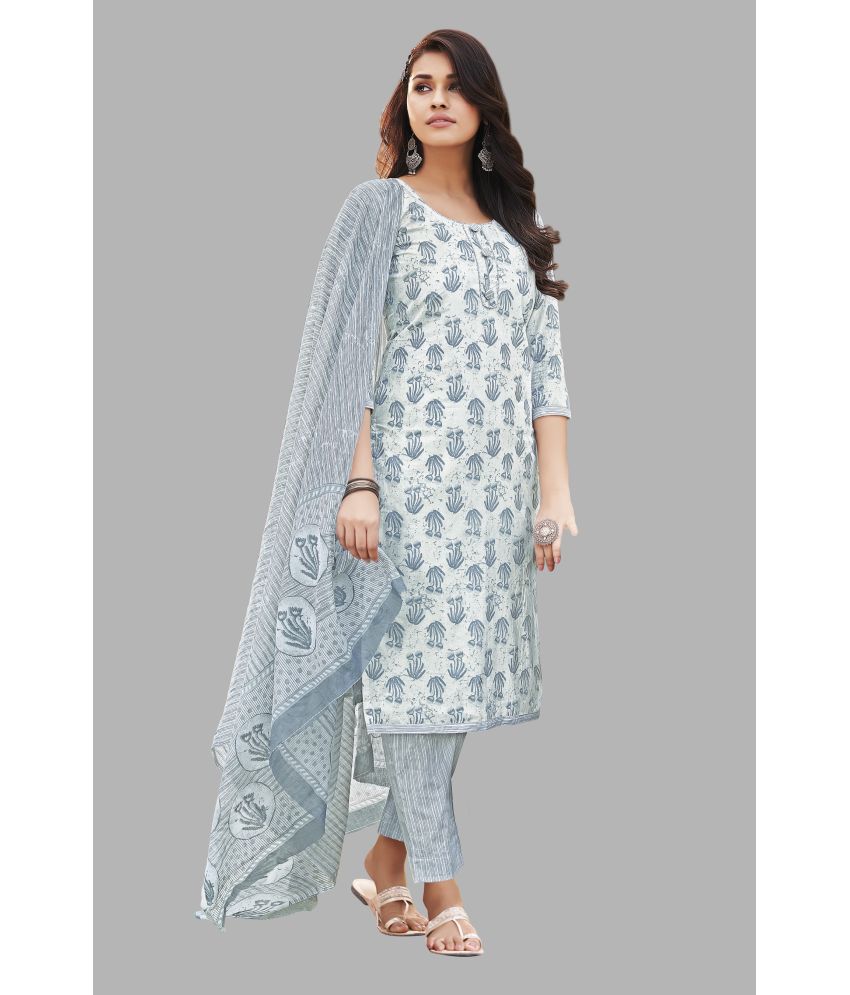     			shree jeenmata collection Cotton Printed Kurti With Pants Women's Stitched Salwar Suit - Off White ( Pack of 1 )