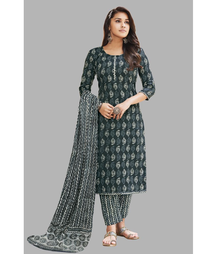     			shree jeenmata collection Cotton Printed Kurti With Pants Women's Stitched Salwar Suit - Navy Blue ( Pack of 1 )