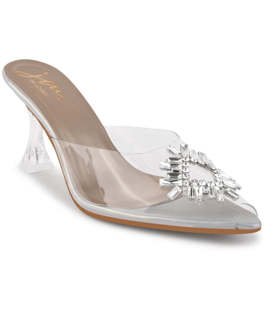     			JM Looks Silver Women's Peep Toes Heels