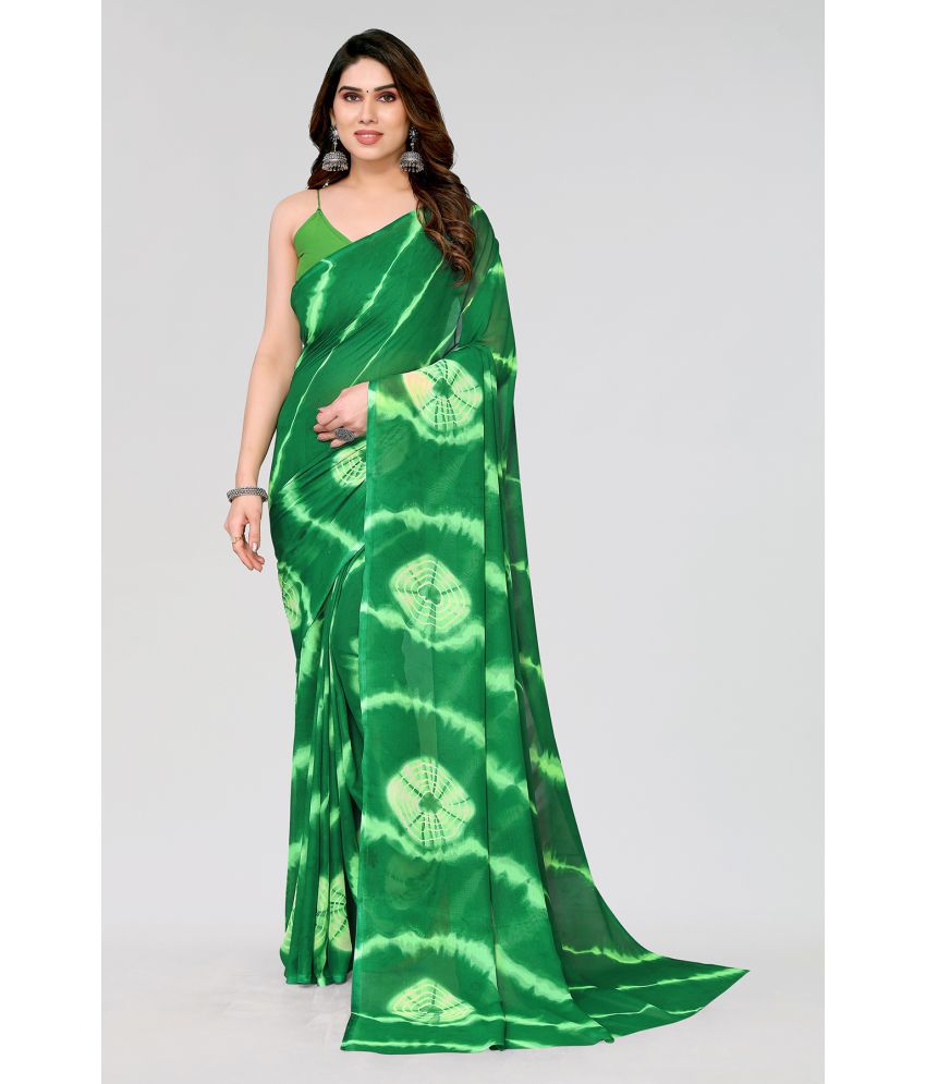     			Kashvi Sarees Georgette Dyed Saree Without Blouse Piece - Green ( Pack of 1 )