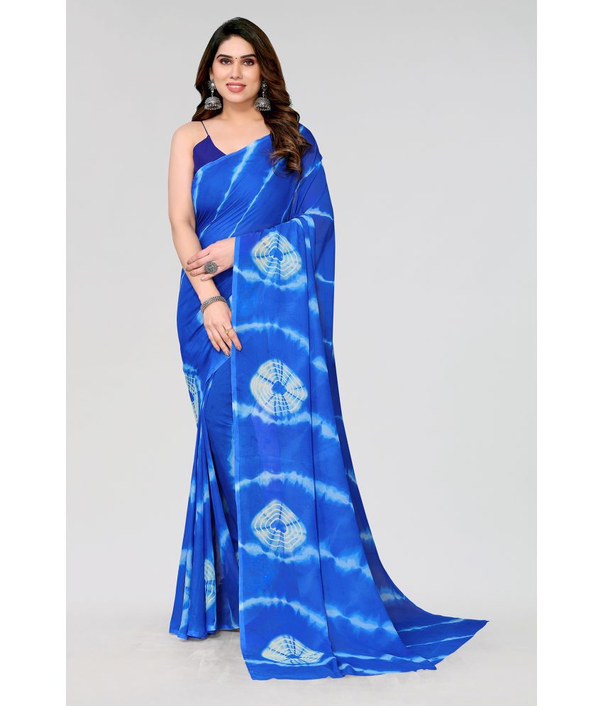     			Kashvi Sarees Georgette Dyed Saree Without Blouse Piece - Blue ( Pack of 1 )