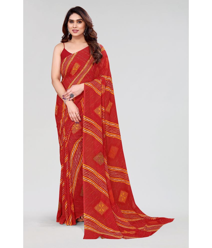     			Kashvi Sarees Georgette Printed Saree Without Blouse Piece - Red ( Pack of 1 )