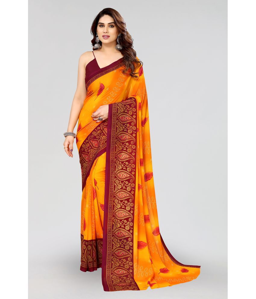     			Kashvi Sarees Georgette Printed Saree Without Blouse Piece - Yellow ( Pack of 1 )