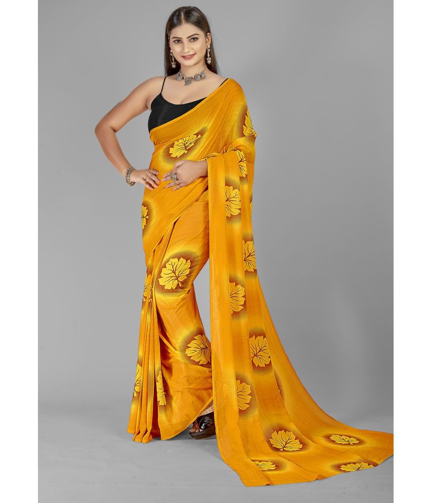     			Kashvi Sarees Georgette Printed Saree Without Blouse Piece - Yellow ( Pack of 1 )