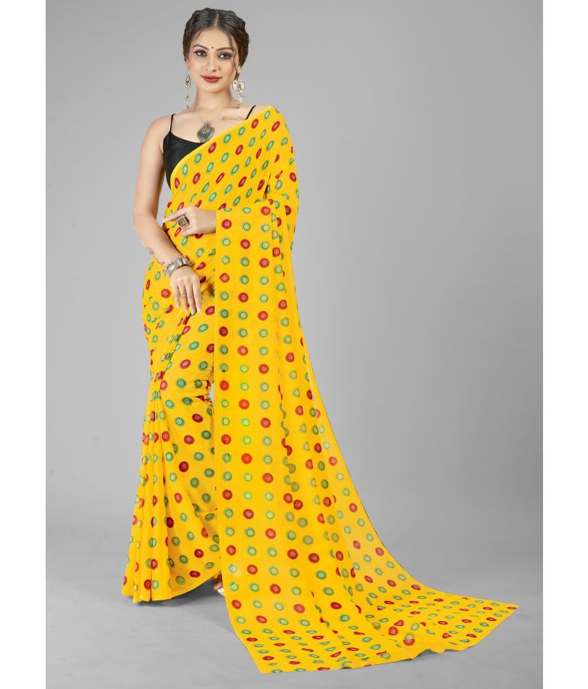     			Kashvi Sarees Georgette Printed Saree Without Blouse Piece - Yellow ( Pack of 1 )