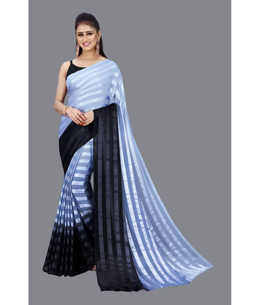     			Kashvi Sarees Satin Striped Saree Without Blouse Piece - Blue ( Pack of 1 )