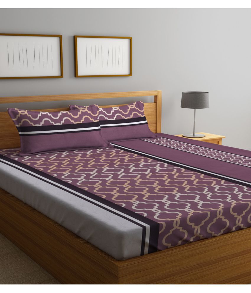     			Klotthe Poly Cotton Abstract 1 Double King Size Bedsheet with 2 Pillow Covers - Purple