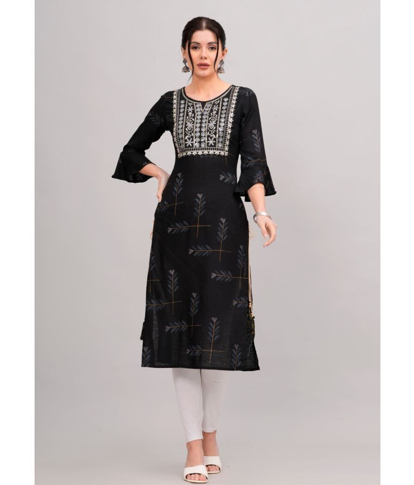     			MAUKA Rayon Embellished Straight Women's Kurti - Black ( Pack of 1 )