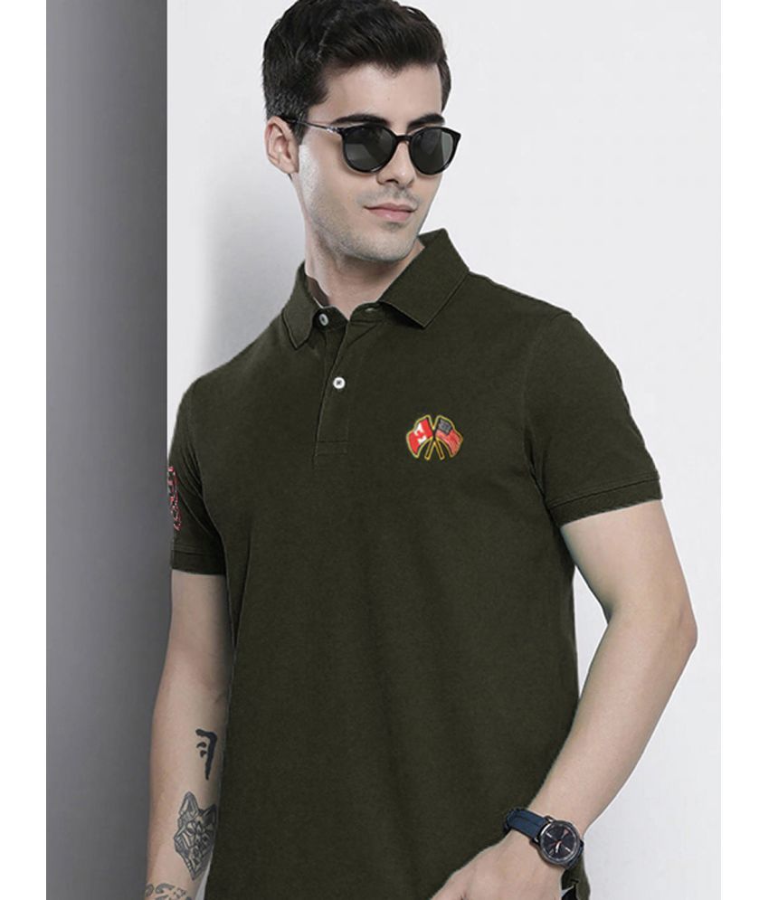     			Merriment Cotton Blend Regular Fit Solid Half Sleeves Men's Polo T Shirt - Olive Green ( Pack of 1 )